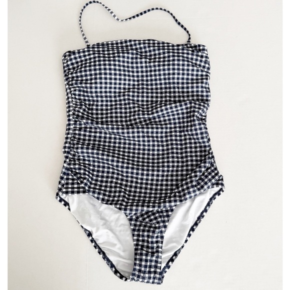J Crew Ruched bandeau one-piece in gingham Bathing Suit swimsuit NEW size 14 - Picture 2 of 8